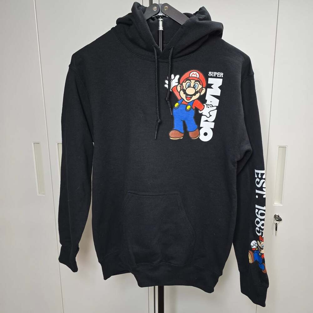 Nintendo Super Mario Hoodie Size Small Black Graphic Pullover